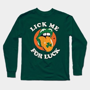 Vintage Lick Me For Luck -Funny St. Pattrick's Day Long Sleeve T-Shirt